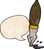cartoon traditional fountain pen with speech bubble in retro texture style png