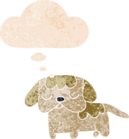 schattig tekenfilm puppy met gedachte bubbel in grunge verontrust retro getextureerde stijl png