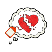 mano dibujado pensamiento burbuja texturizado dibujos animados equipaje etiqueta en roto corazón png