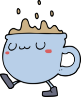 xícara de café dos desenhos animados andando png