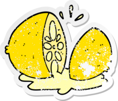 distressed sticker of a cartoon cut lemon png