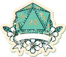 Retro Tattoo Style natural 20 critical hit D20 dice roll png