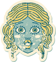iconic distressed sticker tattoo style image of female face png