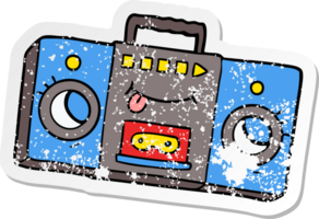 verontruste sticker van een cartoon retro cassettespeler png