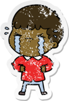 distressed sticker of a cartoon man crying png