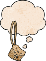 old rucksack cartoon  with thought bubble in grunge texture style png