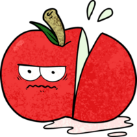 manzana en rodajas enojado de dibujos animados png