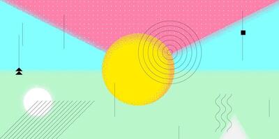 Abstract retro minimal summer brutalist horizontal banner. Swiss naive aesthetic brutal geometric sun. Summertime seasonal party bauhaus pattern graphic design. Modern trendy minimalist eps artwork vector