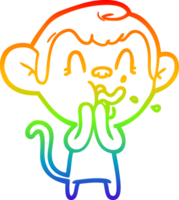 rainbow gradient line drawing of a crazy cartoon monkey png