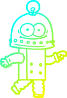 cold gradient line drawing of a happy carton robot with light bulb png