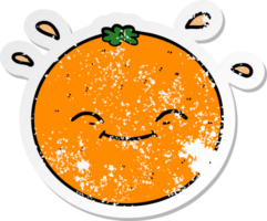 distressed sticker of a cartoon orange png