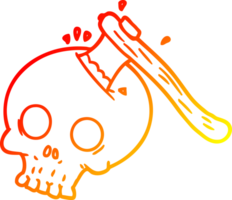 warm gradient line drawing of a cartoon axe in skull png