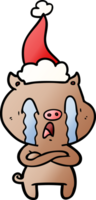 pleurs porc main tiré pente dessin animé de une portant Père Noël chapeau png