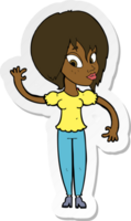 sticker of a cartoon woman waving png