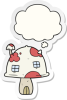 cartoon mushroom house with thought bubble as a printed sticker png