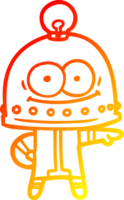 warm gradient line drawing of a happy carton robot with light bulb png