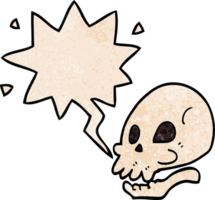 cartoon skull with speech bubble in retro texture style png