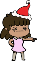 hand drawn line drawing of a woman wearing santa hat png