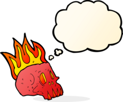 cartoon flaming skull with thought bubble png