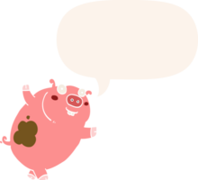 funny cartoon pig with speech bubble in retro style png