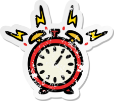 distressed sticker of a cute cartoon ringing alarm clock png