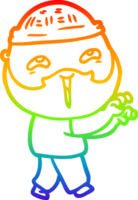 rainbow gradient line drawing of a cartoon happy bearded man png