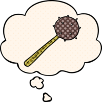 cartoon mace with thought bubble in comic book style png