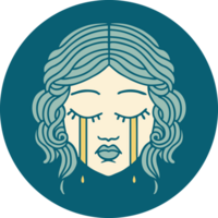 iconic tattoo style image of female face crying png