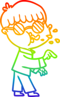 regnbåge lutning linje teckning av en tecknad serie pojke bär glasögon och framställning punkt png