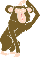 chimpanzé de dessin animé de style plat couleur se grattant la tête png