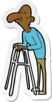 sticker of a cartoon old man with walking frame png