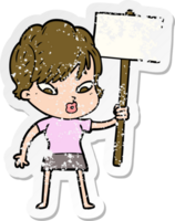 distressed sticker of a cartoon woman png