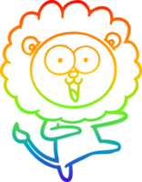 rainbow gradient line drawing of a happy cartoon lion png