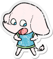 autocollant en détresse d'un éléphant de dessin animé mignon png