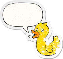 desenho animado grasnado Pato com discurso bolha angustiado angustiado velho adesivo png