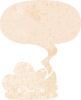 cute cartoon cloud with speech bubble in grunge distressed retro textured style png