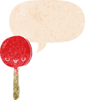 cartoon candy lollipop with speech bubble in grunge distressed retro textured style png