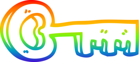 rainbow gradient line drawing of a cartoon gold key png