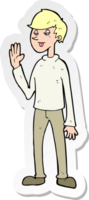 sticker of a cartoon waving man png