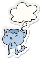 cartoon happy cat with thought bubble as a printed sticker png