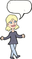 Cartoon-Frau ohne Sorgen mit Sprechblase png