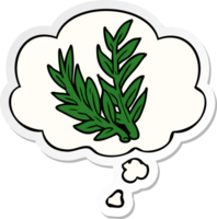 cartoon plant with thought bubble as a printed sticker png