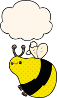 cartoon bee with thought bubble in comic book style png