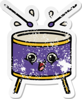 distressed sticker of a cute cartoon drum png