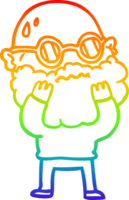 rainbow gradient line drawing of a cartoon worried man with beard and spectacles png