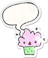 cartoon cupcake with speech bubble distressed distressed old sticker png
