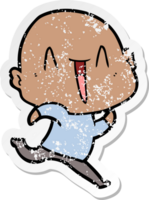 distressed sticker of a happy cartoon bald man png