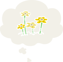 cartoon flowers with thought bubble in retro style png