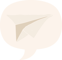 cartoon paper airplane with speech bubble in retro style png