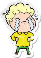 distressed sticker of a cartoon man crying png